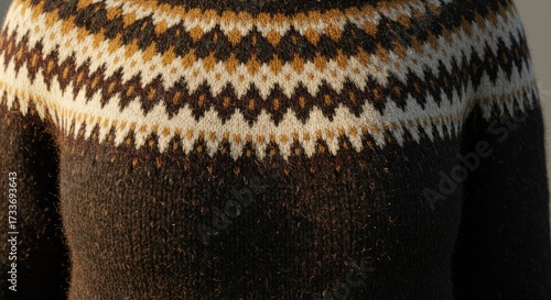 Detailed Close-up of a Traditional Nordic Wool Sweater