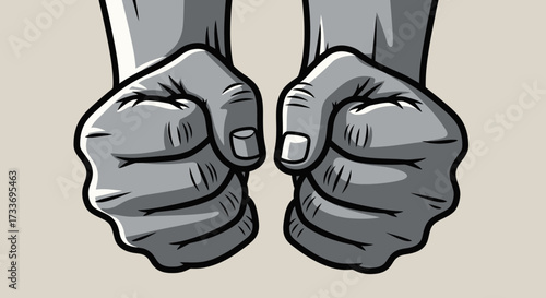 Illustration of two clenched fists, showcasing strength and determination, isolated.