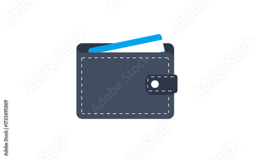 Illustration of a dark blue wallet with a white and blue card sticking out.