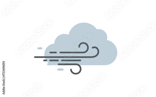 A flat vector icon of a grey cloud with dark lines and swirls representing windy weather conditions.