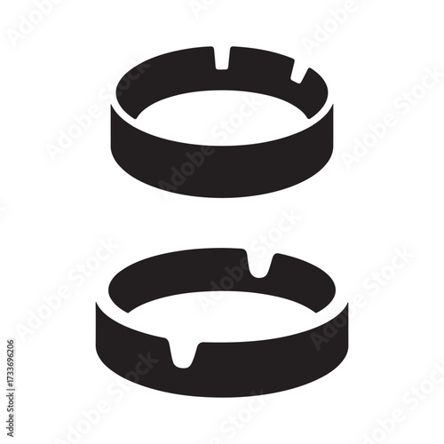 Smoking Ashtray Black Silhouette Icon Vector Set for Bar, Cafe, and Tobacco Product Designs