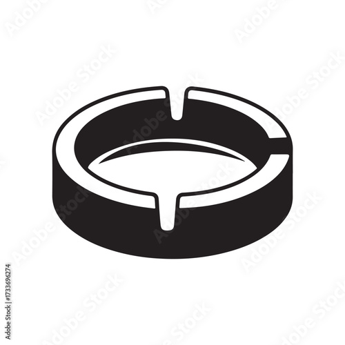 Solid Circular Ashtray Silhouette Icon with Perspective View Vector Illustration for Public Smoking Area and Bar Accessories