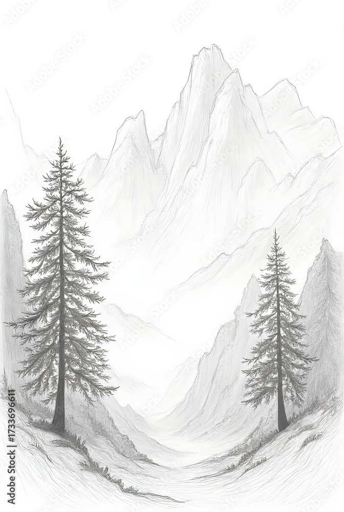 Fototapeta premium Pencil Sketch Landscape Background