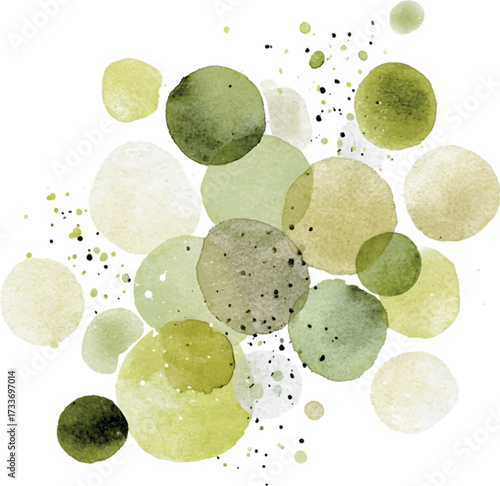 Vector green watercolor abstract circles with splashes