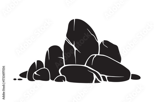 Stacked Pile of Natural River Rocks and Boulders Silhouette Icon Vector Illustration for Landscape, Nature, and Geology Designs