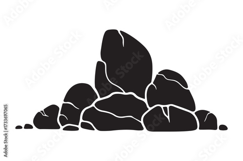 Stacked Pile of Natural River Rocks and Boulders Silhouette Icon Vector Illustration for Landscape, Nature, and Geology Designs