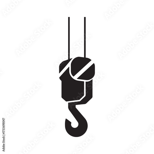 Industrial Construction Crane Lifting Hook Silhouette Icon Vector Illustration for Heavy Machinery, Safety, and Engineering Concepts