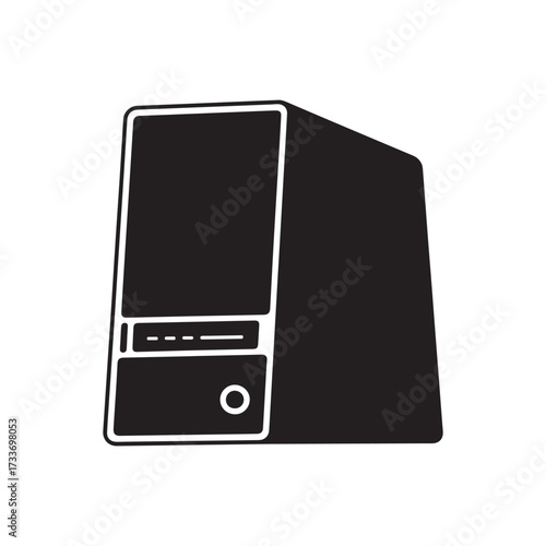 Minimalist Black Silhouette Icon of a Desktop Computer Tower PC Case Vector Illustration