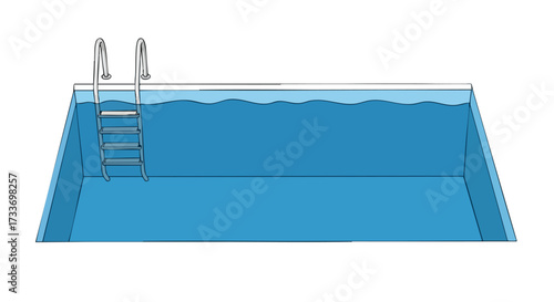 Simple vector illustration of a rectangular swimming pool filled with blue water and a metal ladder.