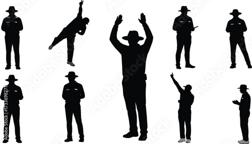 Cricket, umpire, signal, silhouette, hand gesture, six runs, out decision, wide ball, no-ball, boundary call, match official, sports communication, umpire pose, cricket rules, action stance