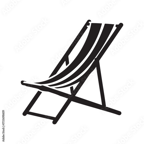 Classic Striped Folding Deck Chair or Beach Lounger Silhouette Icon Vector Illustration for Summer Vacation and Travel Design