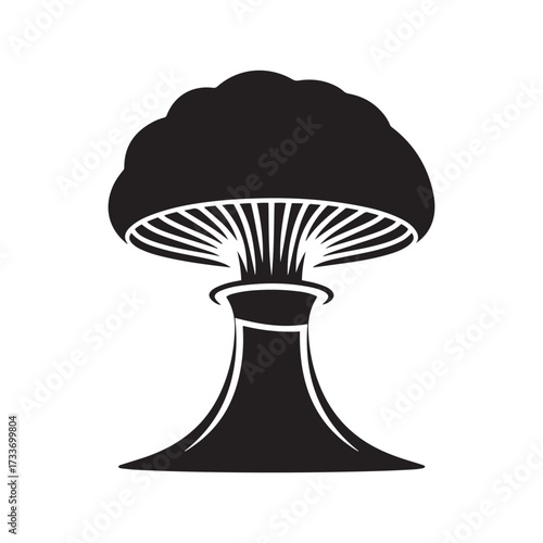 Massive Nuclear Explosion Mushroom Cloud Silhouette Icon Vector Illustration Representing Danger, Power, and Catastrophe
