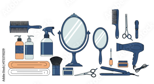 Collection of essential tools and accessories for professional hair styling and beauty treatments.