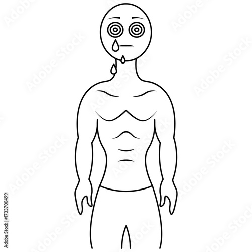 The patient has conjunctivitis. The eyes are red and sore. Sketch. Vector illustration. The patient's eyes are watery, tears are dripping. Outline on an isolated white background. Doodle style. 