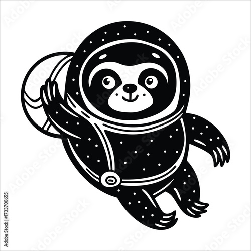 Cute sloth astronaut floating in space with helmet