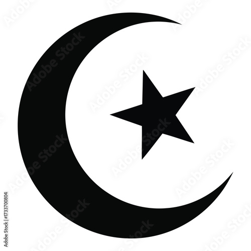 Vector art of black crescent moon and star symbol