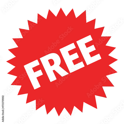 Vector art of red starburst sticker with the word free in white text