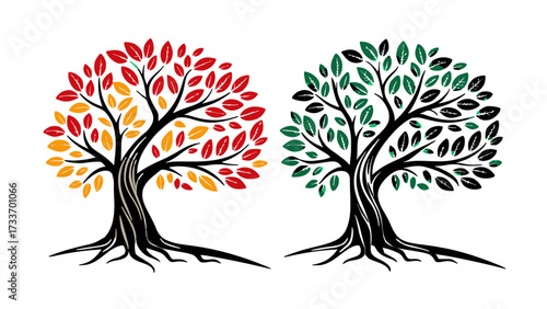 Tree of Life Vector Illustration with Roots and Leaves Symbolizing Growth Nature Balance
