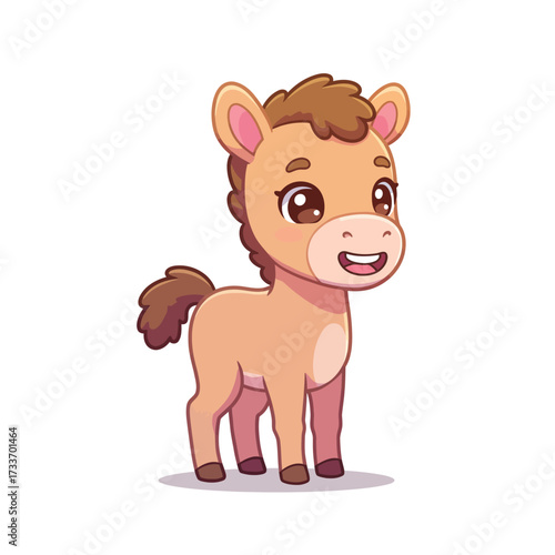 Adorable cartoon baby horse standing with a happy smile.