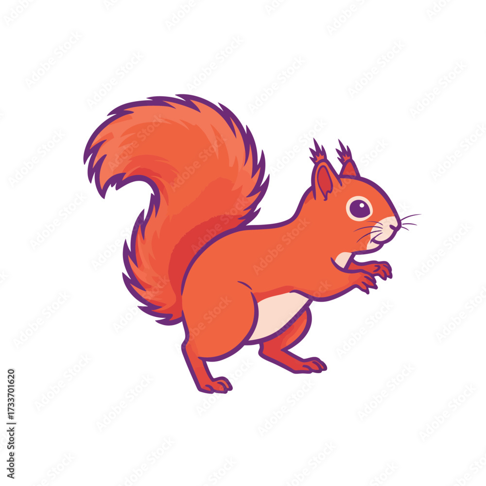 Fototapeta premium Adorable cartoon squirrel with fluffy tail standing on its hind legs ready to explore.