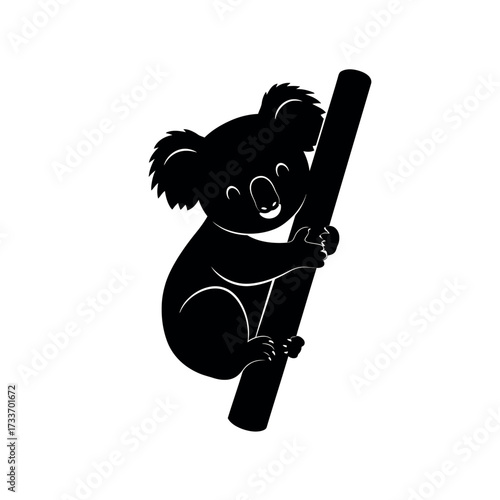 Adorable koala bear clinging to a sturdy tree branch in silhouette form.
