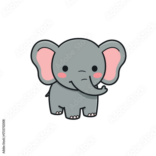 Cute cartoon baby elephant with big ears and rosy cheeks.