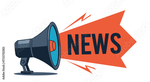Announcing important information with a megaphone and a red banner proclaiming news