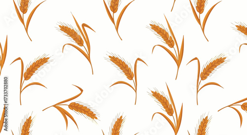 Repeating pattern of stylized wheat stalks with golden seed heads, arranged on white background.