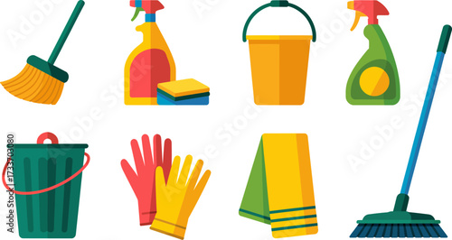 Cleaning Supplies Illustration Vector Set for Housework and Hygiene Concept