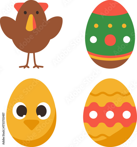 Festive Easter Egg Collection with Adorable Chick and Colorful Designs