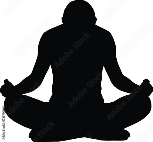 Meditation Silhouette Vector Featuring Cross-Legged Person with Mudra Gesture in Black and White Line Art Style