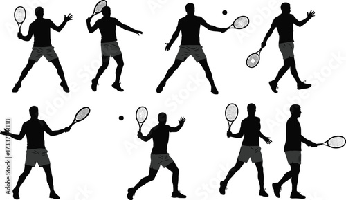 Tennis, silhouette, athlete, racket, swing, serve, forehand, backhand, motion, action pose, sports training, dynamic movement, technique, skill, coaching, physical education, performance