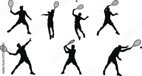 Tennis, silhouette, athlete, racket, serve, forehand, backhand, motion, action pose, sports training, dynamic movement, technique, skill, coaching, physical education, performance