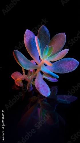 Dark, plant, in the laboratory, a single, luminous, succulent, plant, leaf, s...