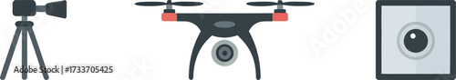 Professional video and photography equipment in flat vector illustration