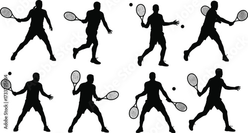 Tennis, silhouette, athlete, racket, swing, serve, forehand, backhand, motion, action pose, sports training, dynamic movement, technique, skill, coaching