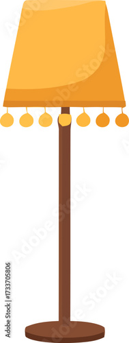 Retro Floor Lamp with Yellow Shade and Brown Wooden Stand