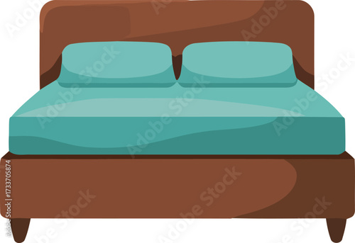 Illustration of a comfortable double bed with pillows and bedding