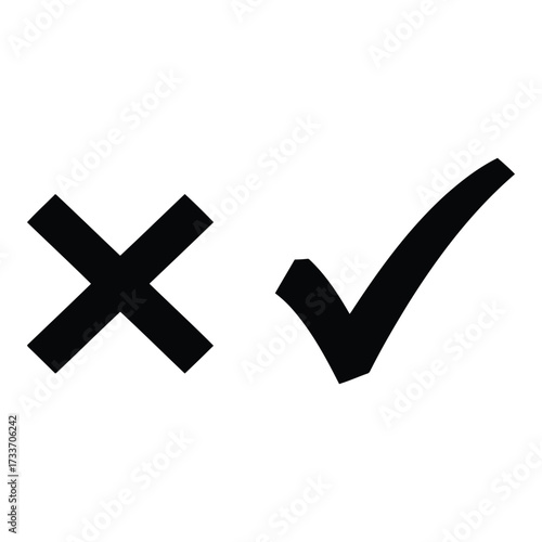 Vector art of black cross and check mark symbols