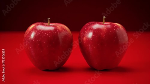 Two Vibrant Red Apples on a Rich Crimson Background, Fresh and Healthy Studio Shot