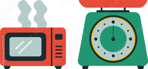 Stylized microwave and kitchen scale appliances for food preparation and cooking