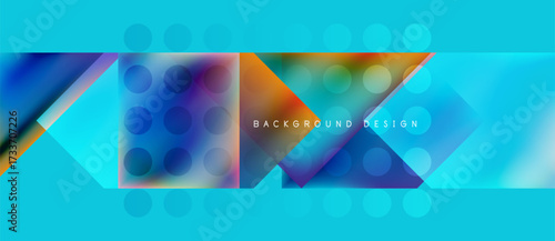 Abstract geometric shapes, vibrant colors, dynamic composition. Modern design elements create visually appealing background.