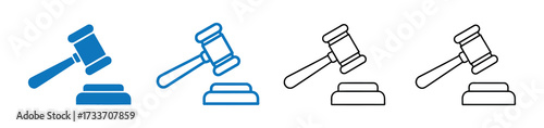 Vector art of gavel illustration, representing justice, law, and legal proceedings, shown in various styles from solid color to simple outline