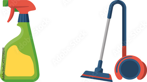 Cleaning supplies vector illustration of spray bottle and vacuum cleaner