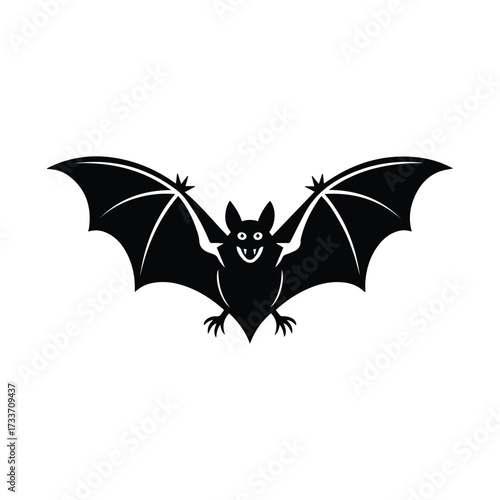 Spooky black silhouette bat spreading wings wide in flight ready for halloween silhouette