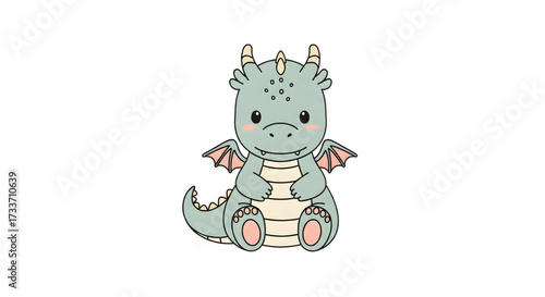 Adorable cartoon dragon sitting patiently is perfect for children's books, playful designs, and whimsical projects bringing a touch of magic and wonder
