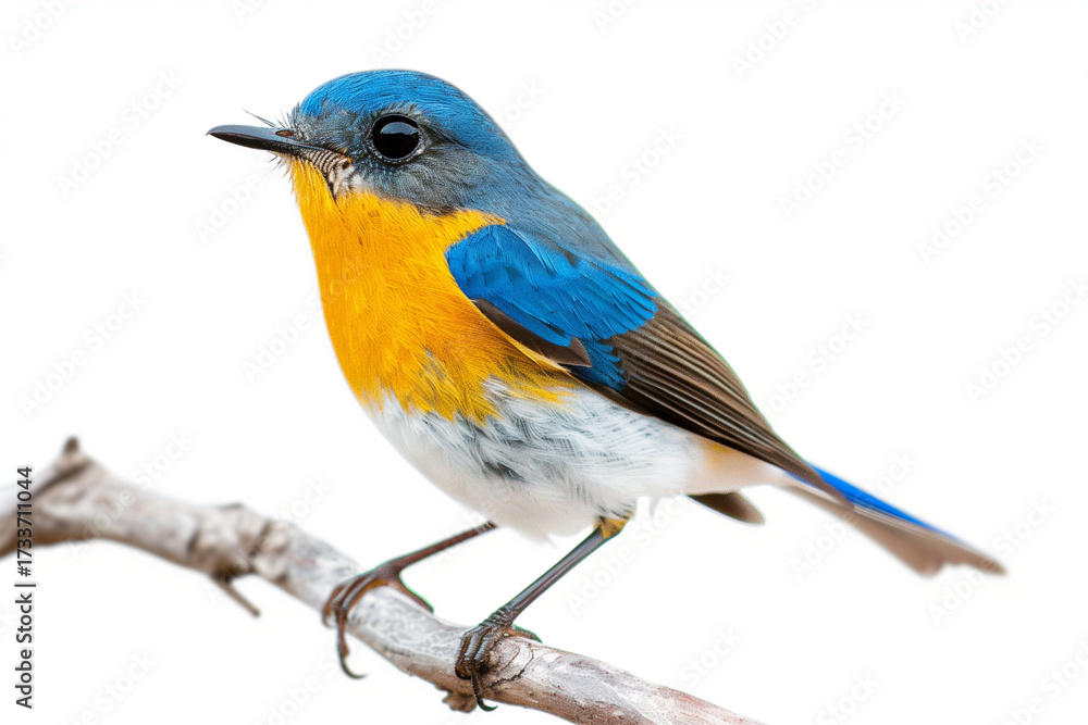 Fototapeta premium Bird (Hill Blue Flycatcher) isolated on a white background isolated on white background