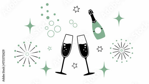 Celebratory toast with champagne bottle and sparkling elements creating a festive atmosphere design