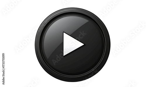 Minimal Flat Black Play Button Icon with Bold Triangle, Transparent Background, PNG