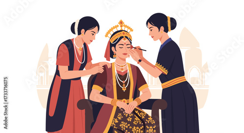 Traditional Makeup Application for Dance Performance in India, Illustration of Preparation